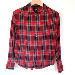MADEWELL red/green wool plaid buttonup long sleeve